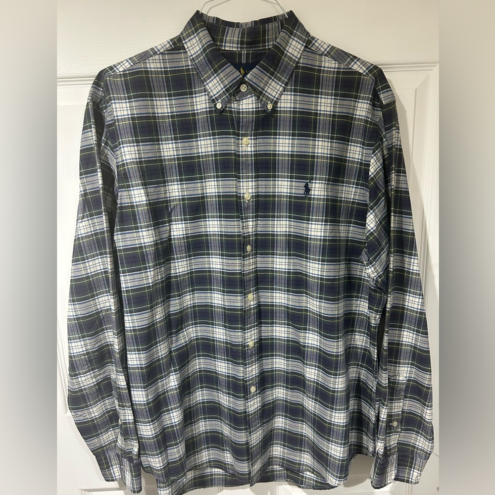 Ralph Lauren Men's size. XL Navy, Green and White Plaid Shirt Oxford GUC
